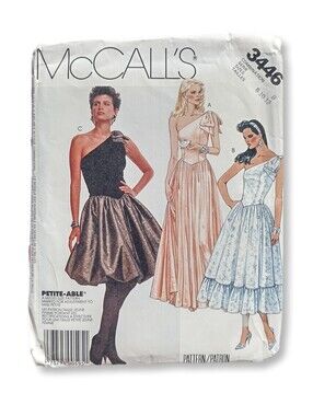 McCall's #3446 Sewing Pattern Evening Dresses 1987 Size 8-10-12
